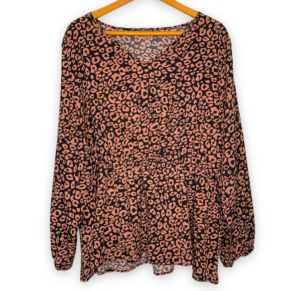 SHEIN Tops - 3/$20 EMERY ROSE plus size leopard print ruffled peplum long sleeve top SZ 4X